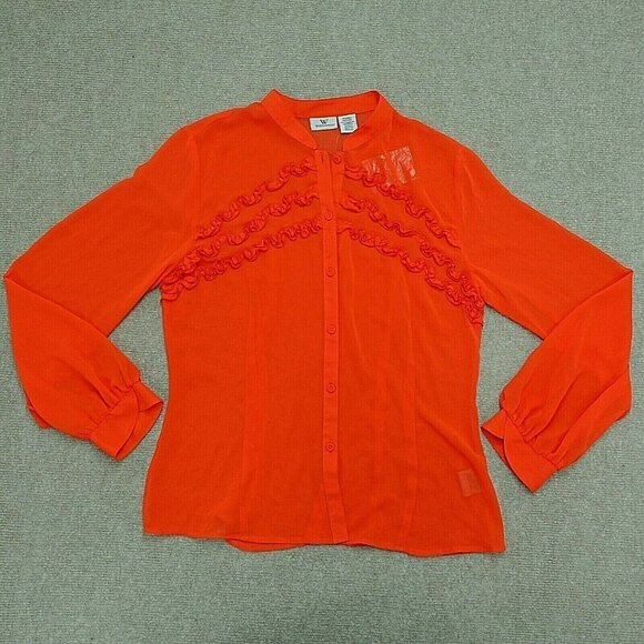 Worthington Shirt Button Down Top Women's Medium Sheer See-Through Orange - Picture 1 of 5